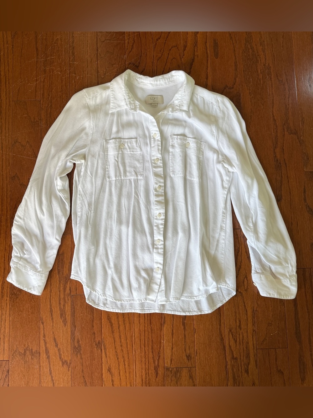 LOFT White Button-Front Long Sleeve Shirt